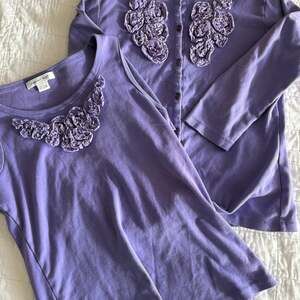 Vintage Y2K Purple Floral Cottagecore Cardigan & Tank Top Set / Size: M